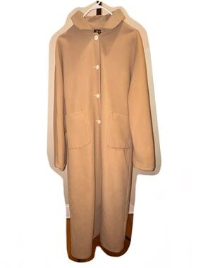 Long Beige Fleece Buttoned Trench Coat